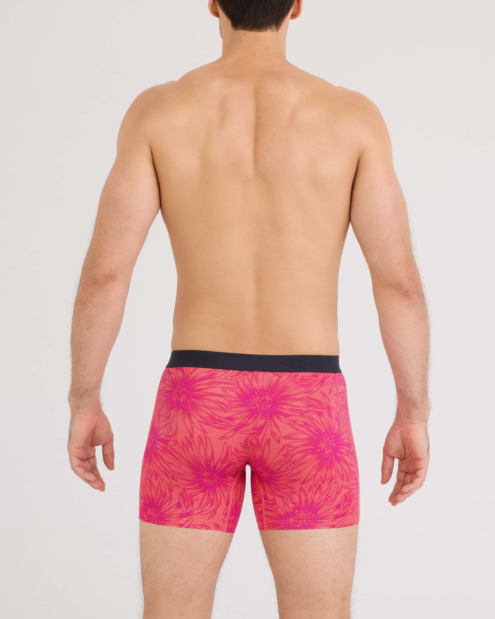 Back - Model wearing Vibe Xtra Soft Comfort Boxer Brief Fly in Big Daisy-Gumball
