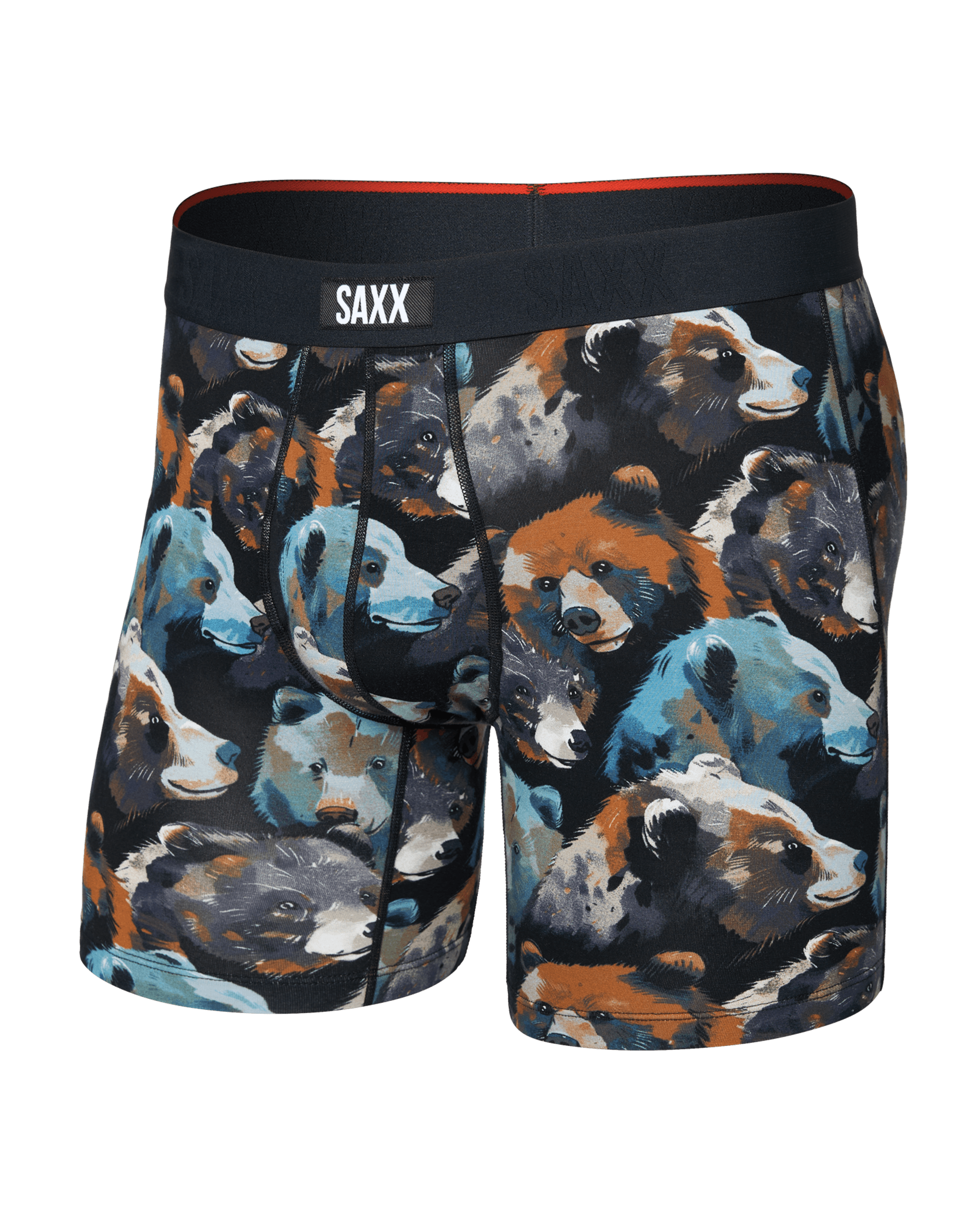 Front of  Vibe Xtra Soft Comfort Boxer Brief Fly in Beartastic-Black