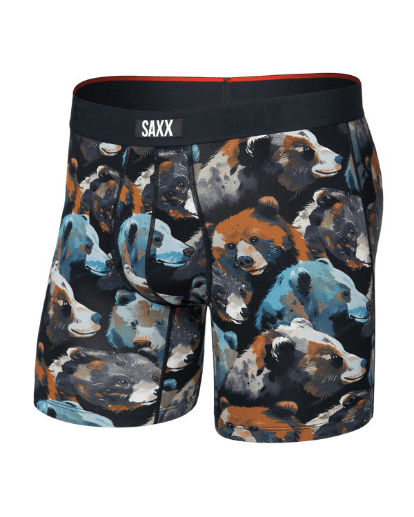 Front of  Vibe Xtra Soft Comfort Boxer Brief Fly in Beartastic-Black
