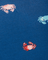 Pattern of colorful crabs on a blue fabric background