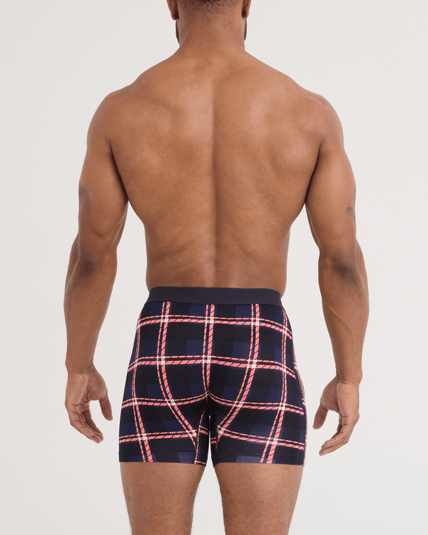 Back - Model wearing Vibe Xtra Soft Comfort Boxer Brief 2 Pack in Confection Plaid/Black
