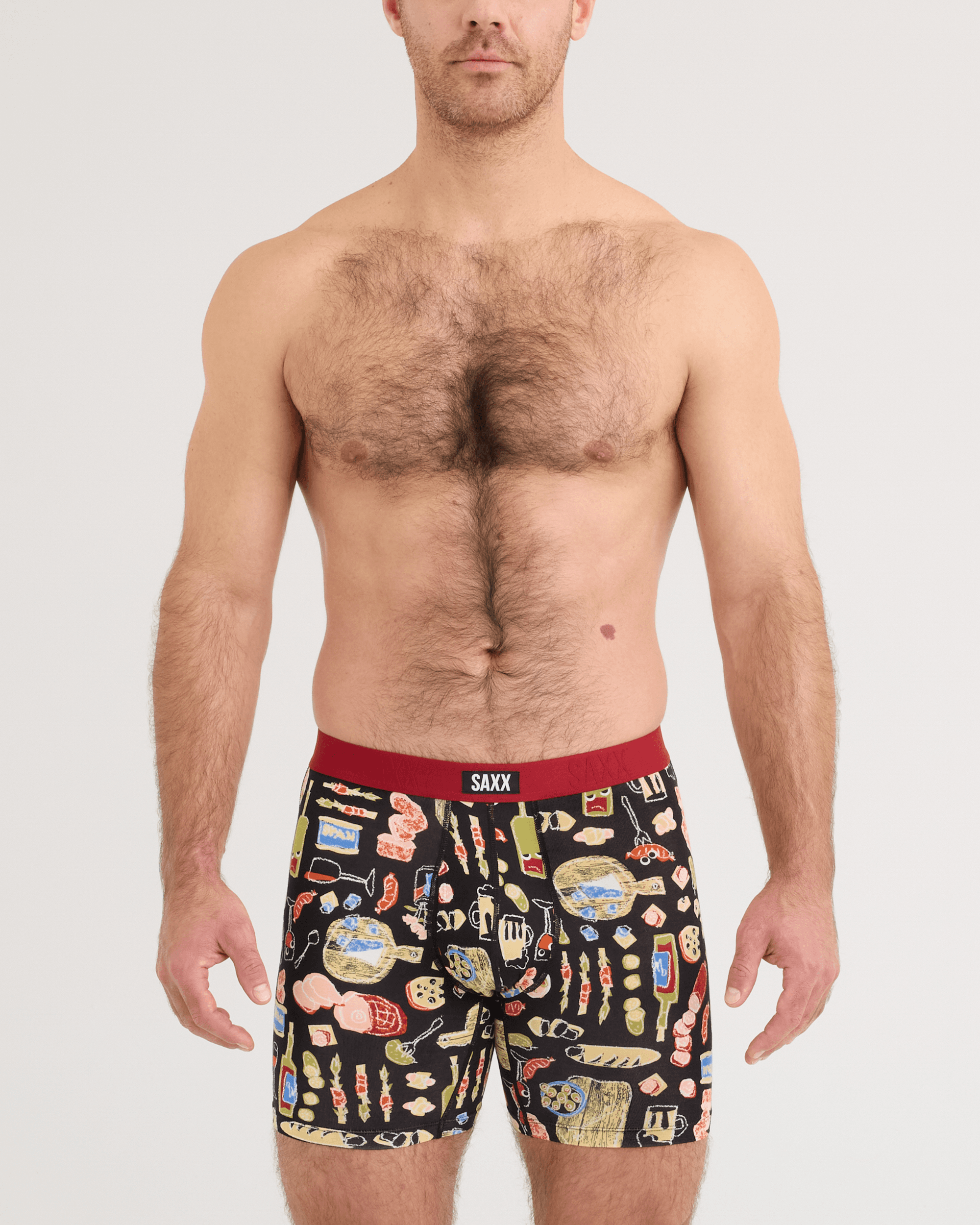Front - Model wearing Vibe Xtra Soft Comfort Boxer Brief in Charcuterie-Black