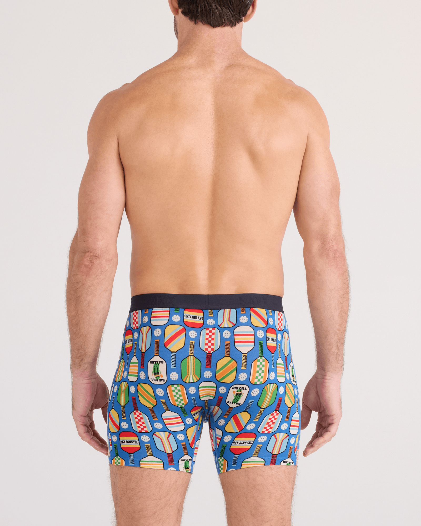 Back - Model wearing  Vibe Xtra Soft Comfort Boxer Brief Fly in Day Dinking-Bold Blue