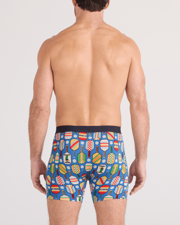 Back - Model wearing  Vibe Xtra Soft Comfort Boxer Brief Fly in Day Dinking-Bold Blue