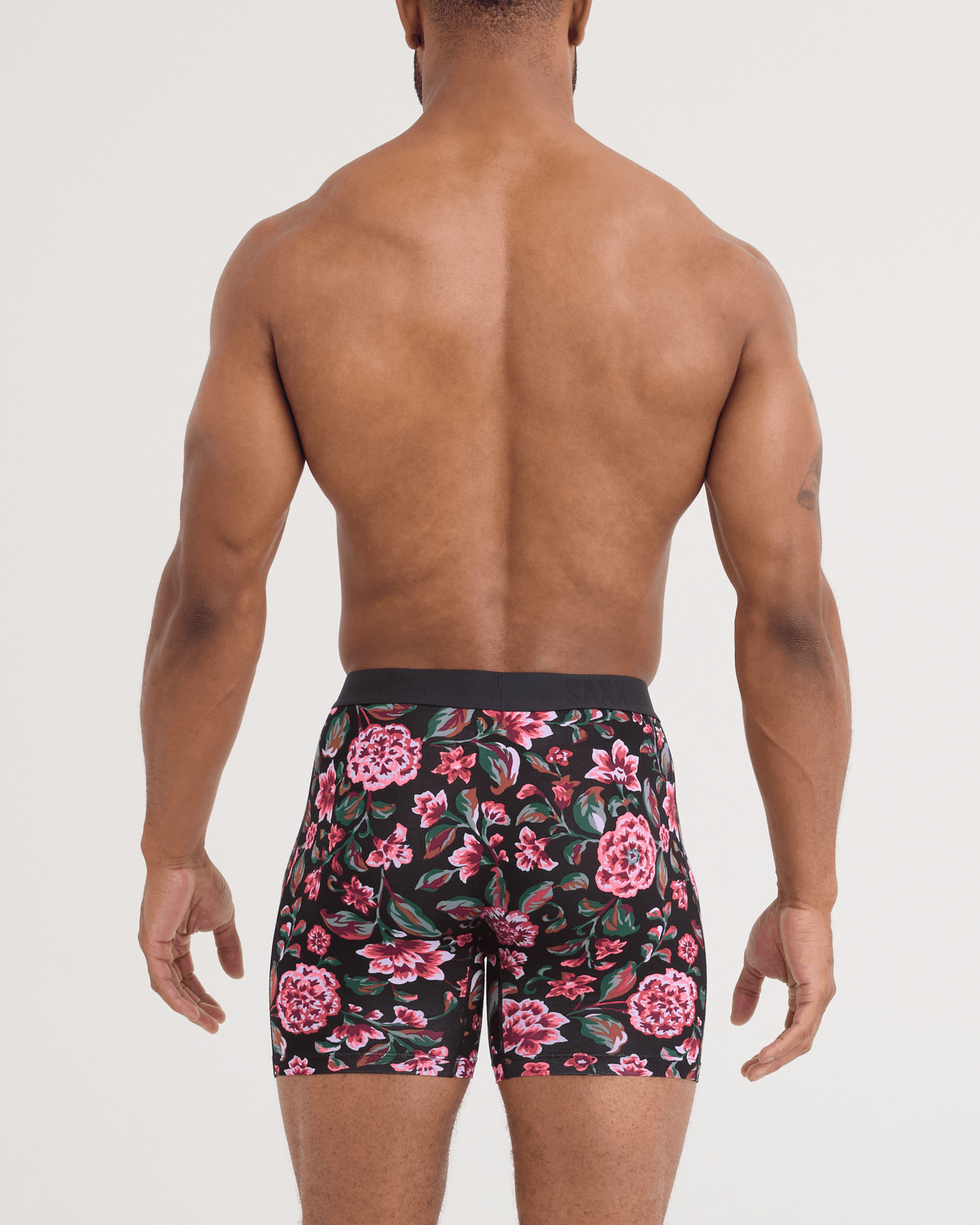 Back - Model wearing Vibe Xtra Soft Comfort Boxer Brief 2 Pack in Dandy Floral/Black