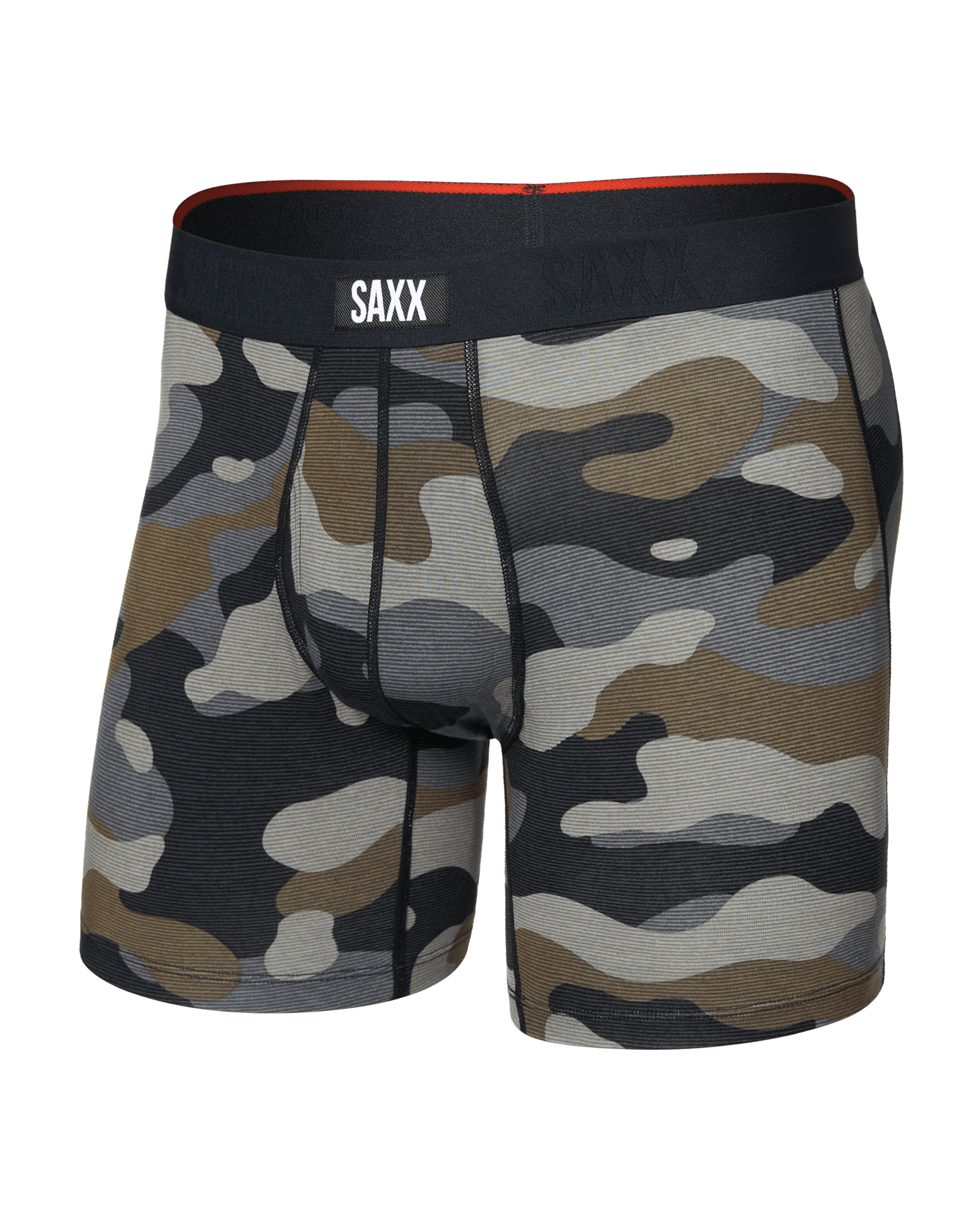 Front of  Vibe Xtra Soft Comfort Boxer Brief Fly in Dunk Tank Camo-Multi