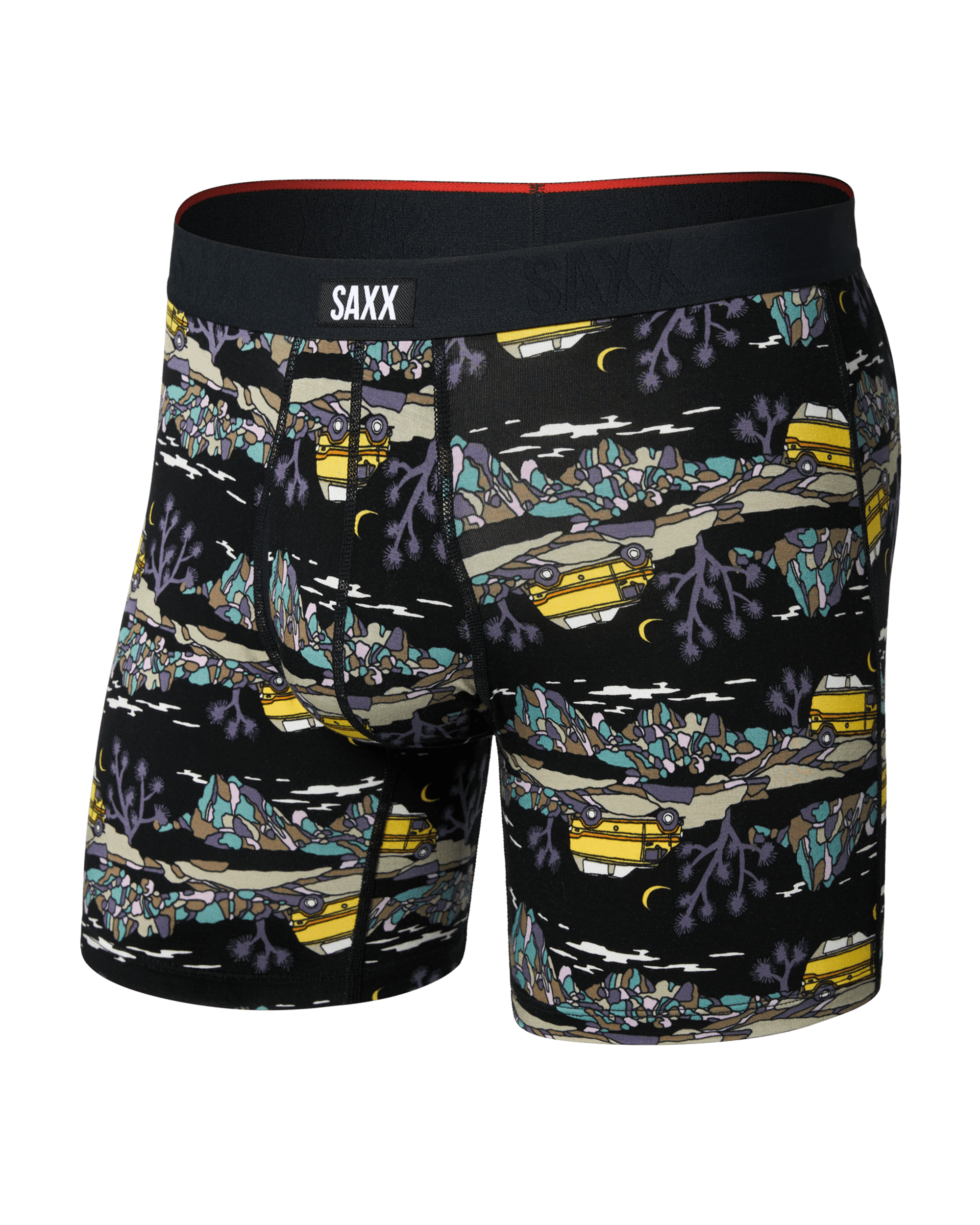Front of Vibe Xtra Soft Comfort Boxer Brief Fly in Escape To Joshua-Black