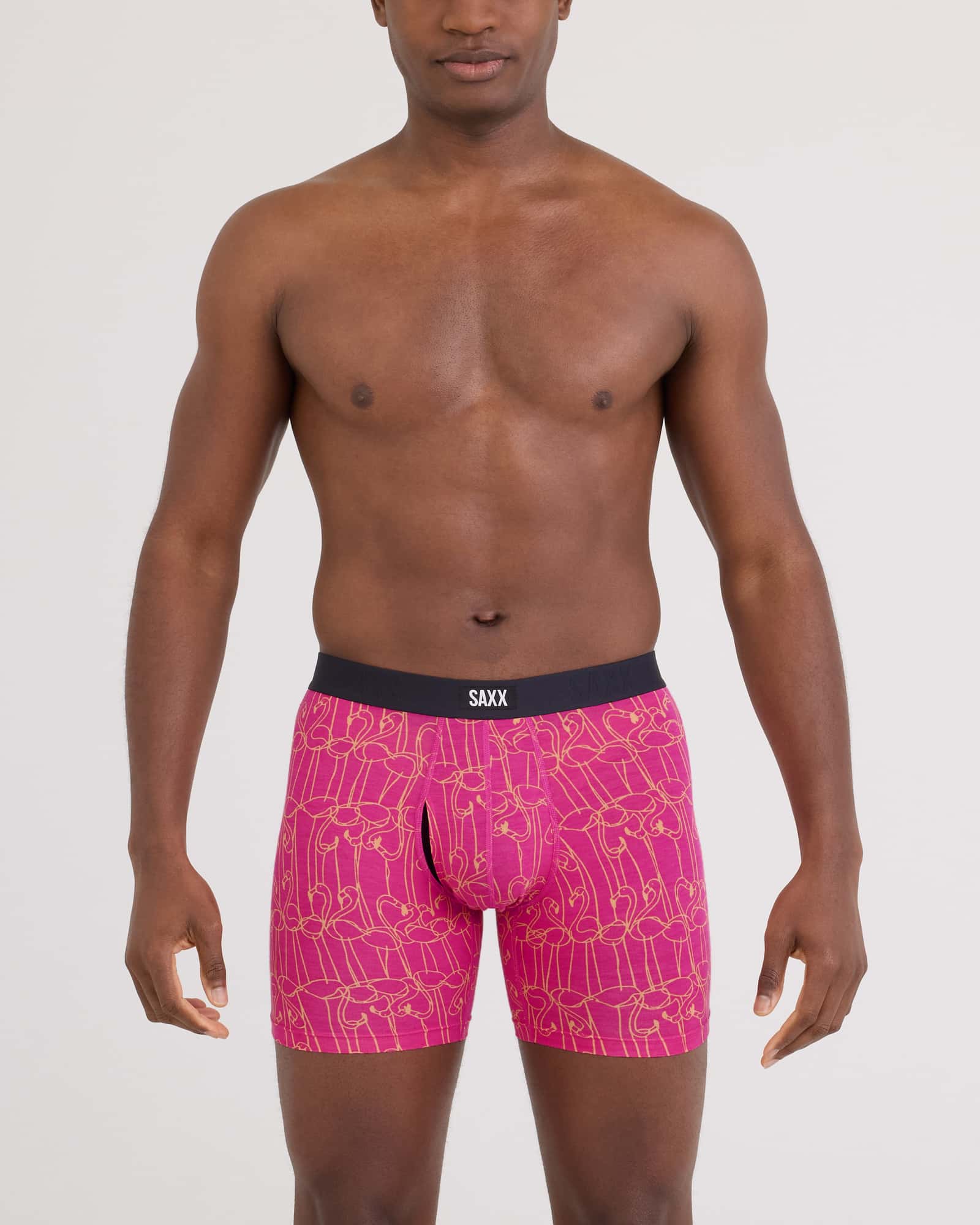 Front - Model wearing  Vibe Xtra Soft Comfort Boxer Brief Fly in Flamingo Ink-Fuchsia