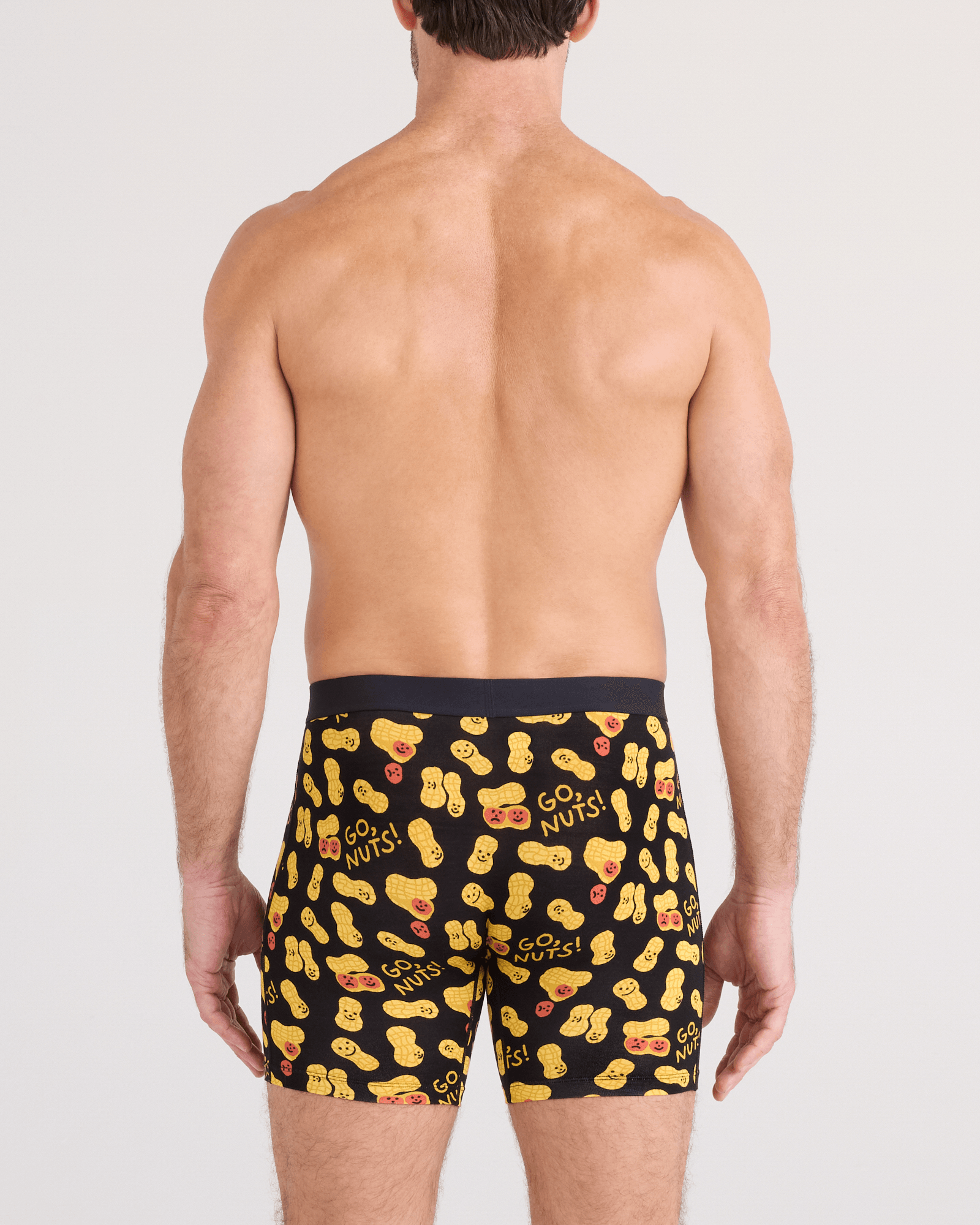 Back - Model wearing  Vibe Xtra Soft Comfort Boxer Brief Fly in Go Nuts-Black