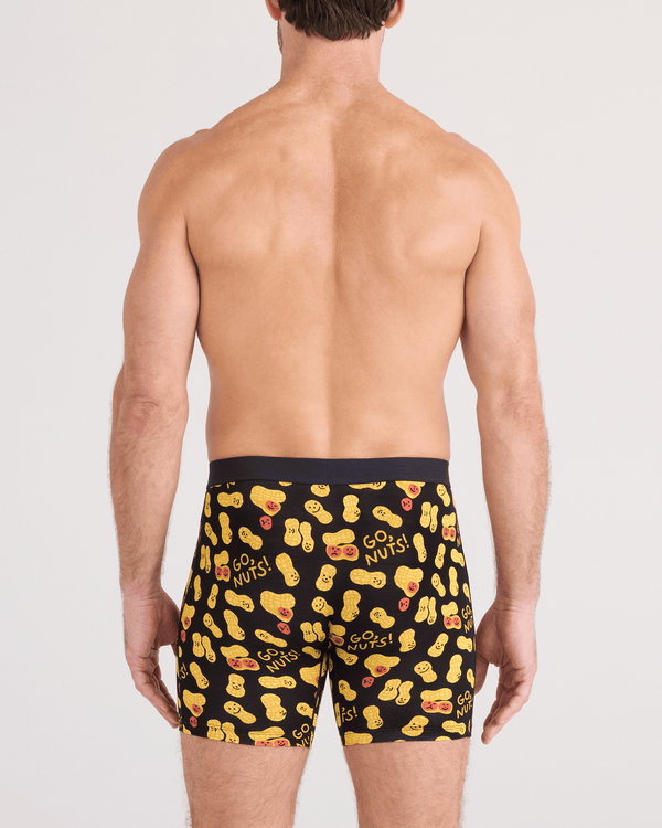 Back - Model wearing  Vibe Xtra Soft Comfort Boxer Brief Fly in Go Nuts-Black