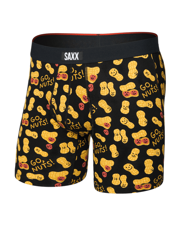 Front of  Vibe Xtra Soft Comfort Boxer Brief Fly in Go Nuts-Black