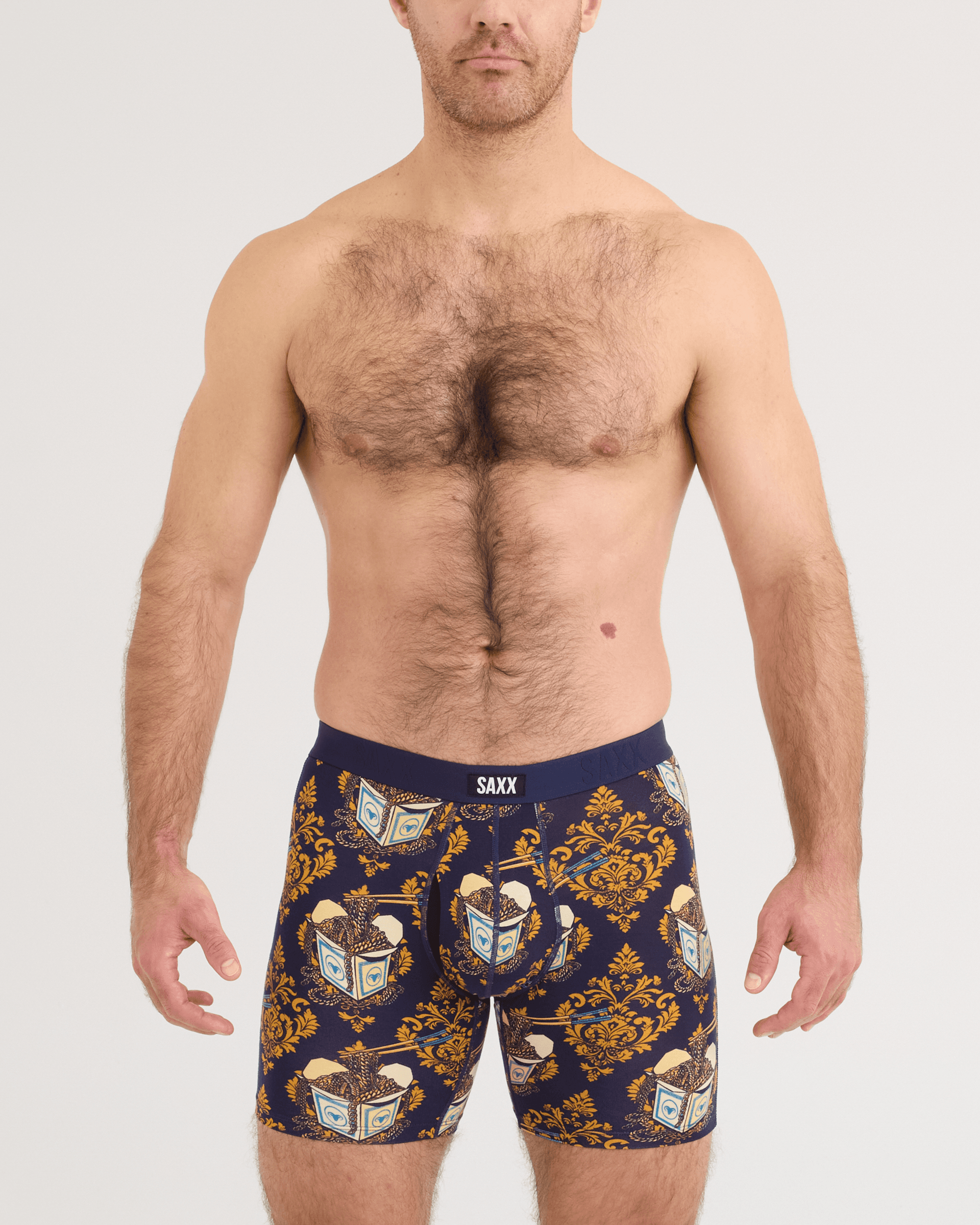 Front - Model wearing Vibe Xtra Soft Comfort Boxer Brief in Gold Chain-Maritime