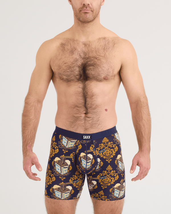 Front - Model wearing Vibe Xtra Soft Comfort Boxer Brief in Gold Chain-Maritime