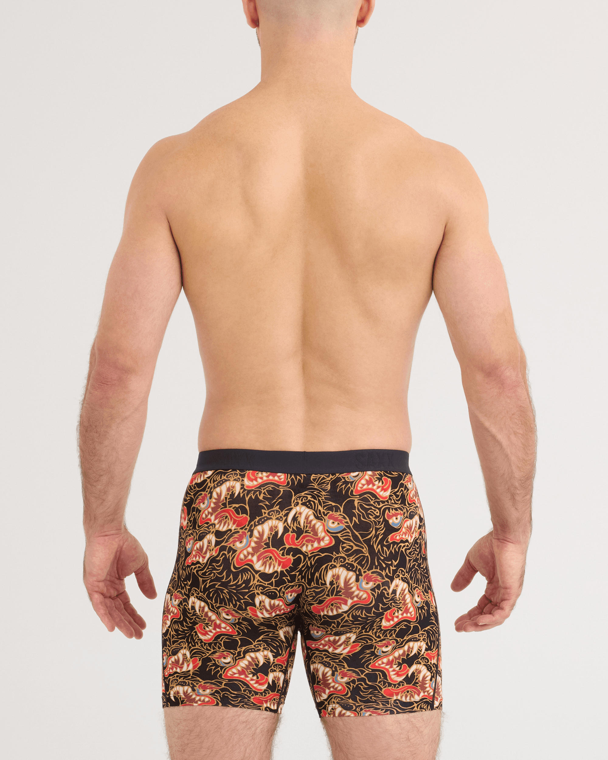 Back - Model wearing Vibe Xtra Soft Comfort Boxer Brief in Howl-Black