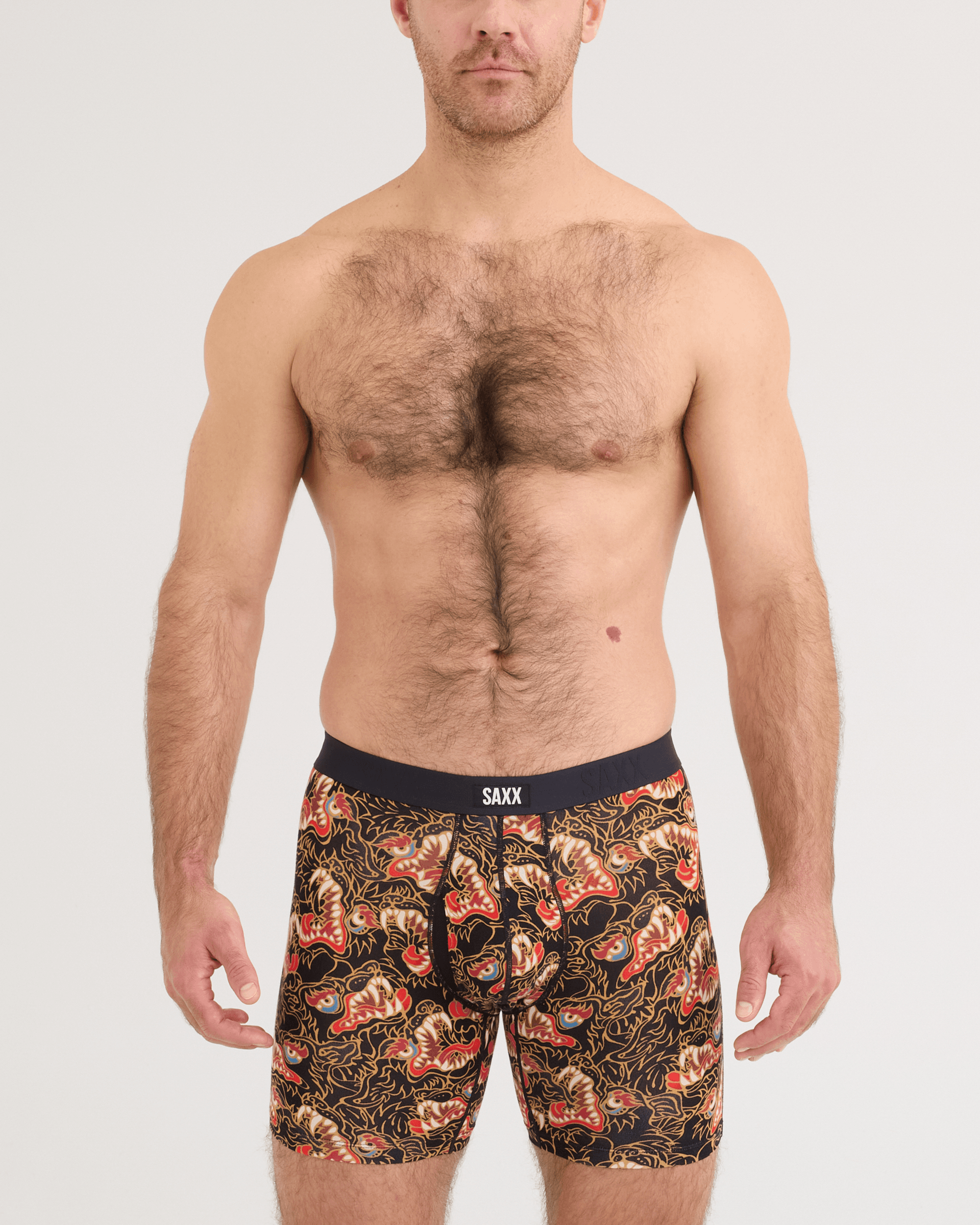 Front - Model wearing Vibe Xtra Soft Comfort Boxer Brief in Howl-Black
