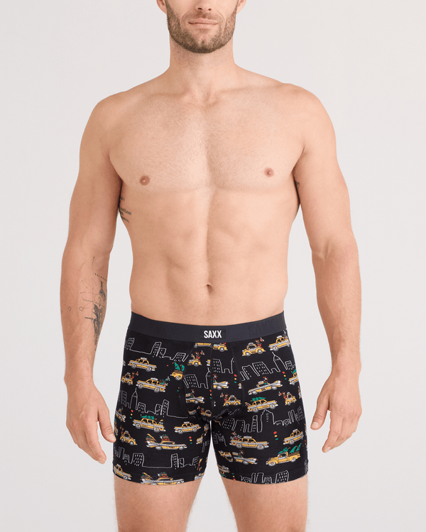 Front - Model wearing  Vibe Xtra Soft Comfort Boxer Brief Fly in Hail The Holiday-Black
