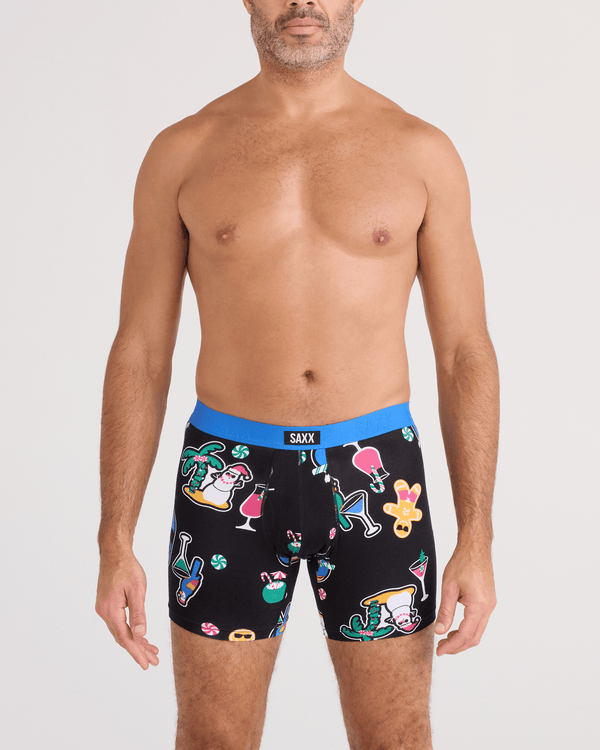 Front - Model wearing  Vibe Xtra Soft Comfort Boxer Brief Fly in Island Holiday-Black