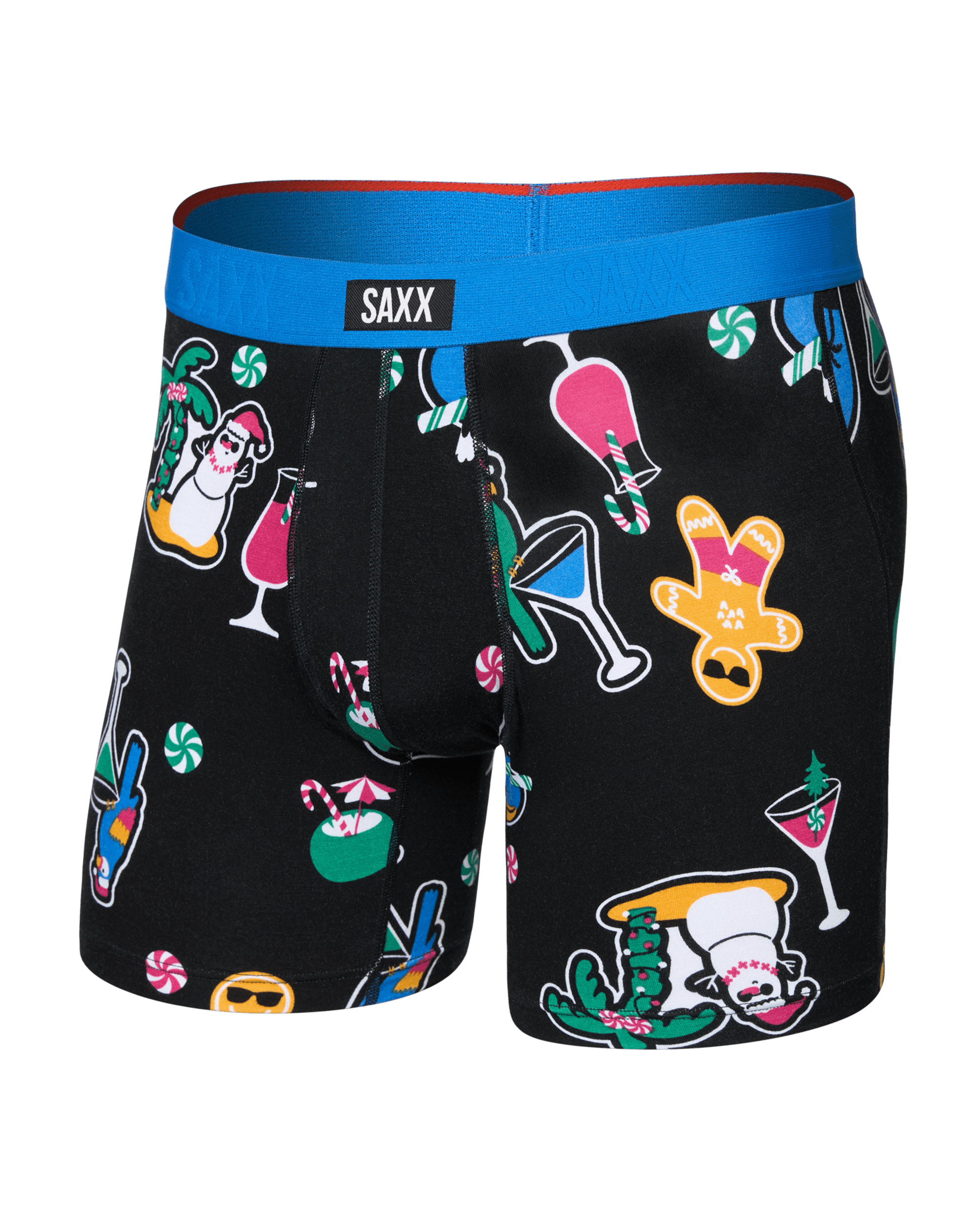 Front of  Vibe Xtra Soft Comfort Boxer Brief Fly in Island Holiday-Black