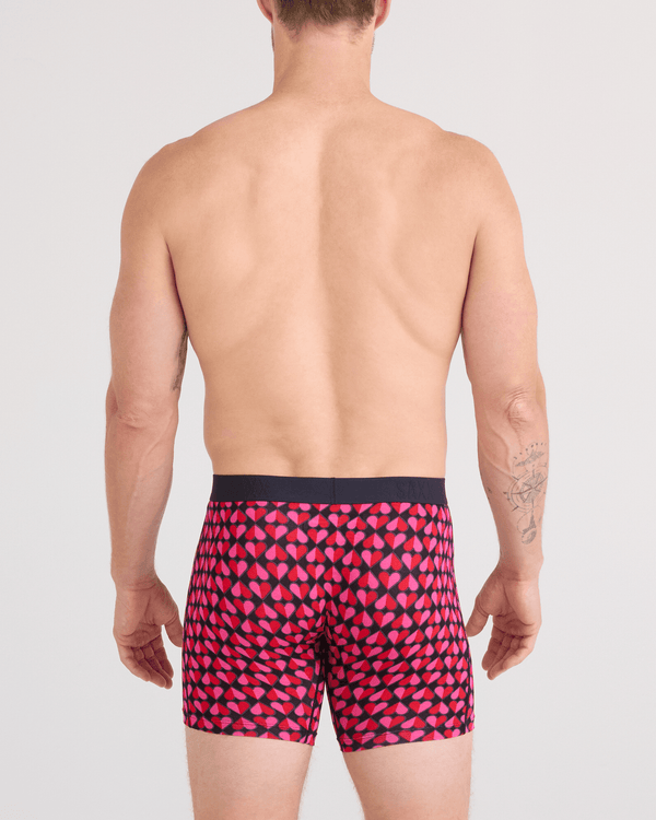 Back - Model wearing  Vibe Xtra Soft Comfort Boxer Brief Fly in Love Check Baby-Black
