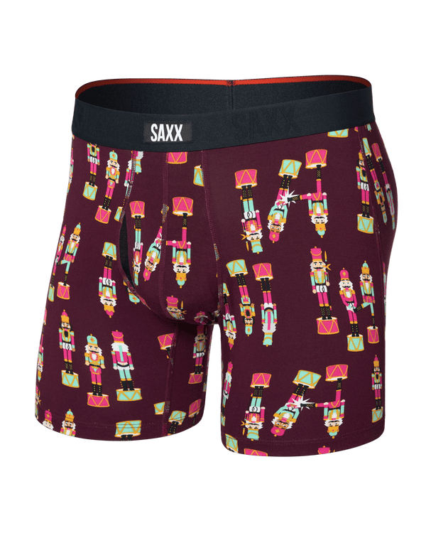 Front of  Vibe Xtra Soft Comfort Boxer Brief Fly in Nutcracker 25-Maroon