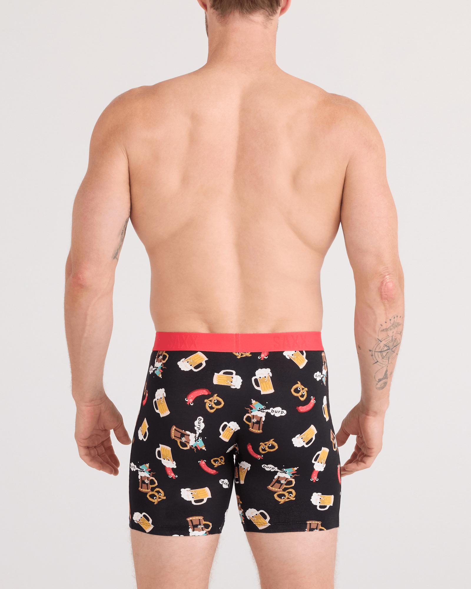 Back - Model wearing  Vibe Xtra Soft Comfort Boxer Brief Fly in Oktober Brats-Black