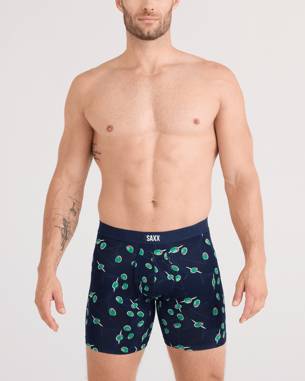 Front - Model wearing  Vibe Xtra Soft Comfort Boxer Brief Fly in Olive You-Maritime