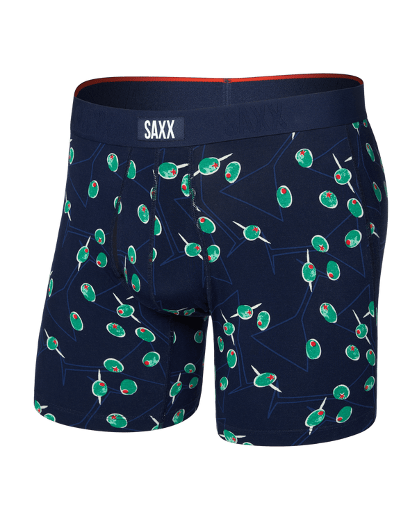 Front of  Vibe Xtra Soft Comfort Boxer Brief Fly in Olive You-Maritime