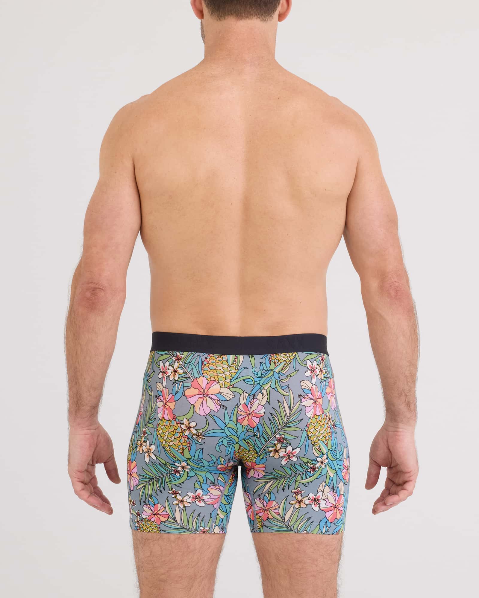 Back - Model wearing Vibe Xtra Soft Comfort Boxer Brief Fly in Pineapple Field