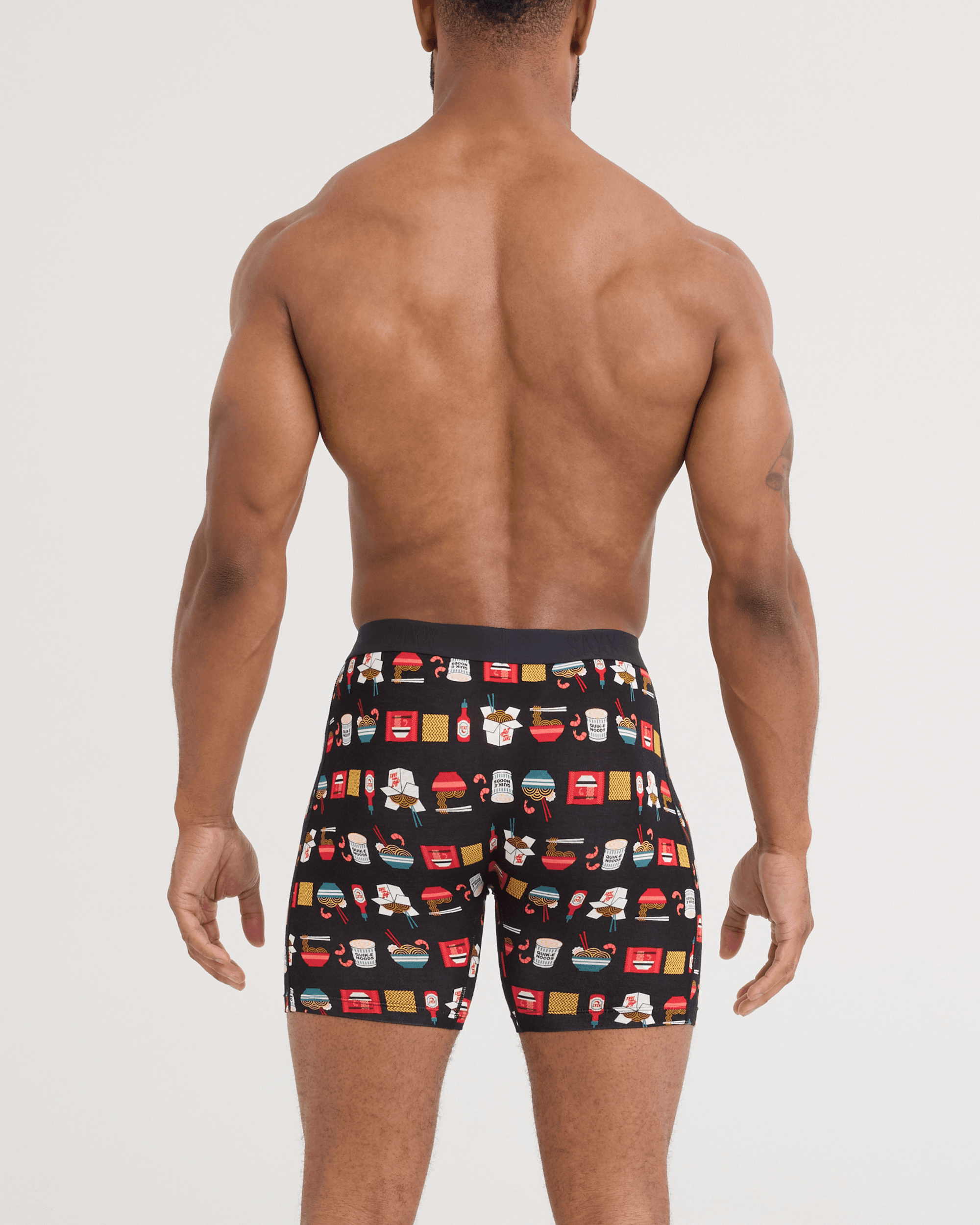 Back - Model wearing Vibe Xtra Soft Comfort Boxer Brief 2 Pack in Quik-E-Noods-Black