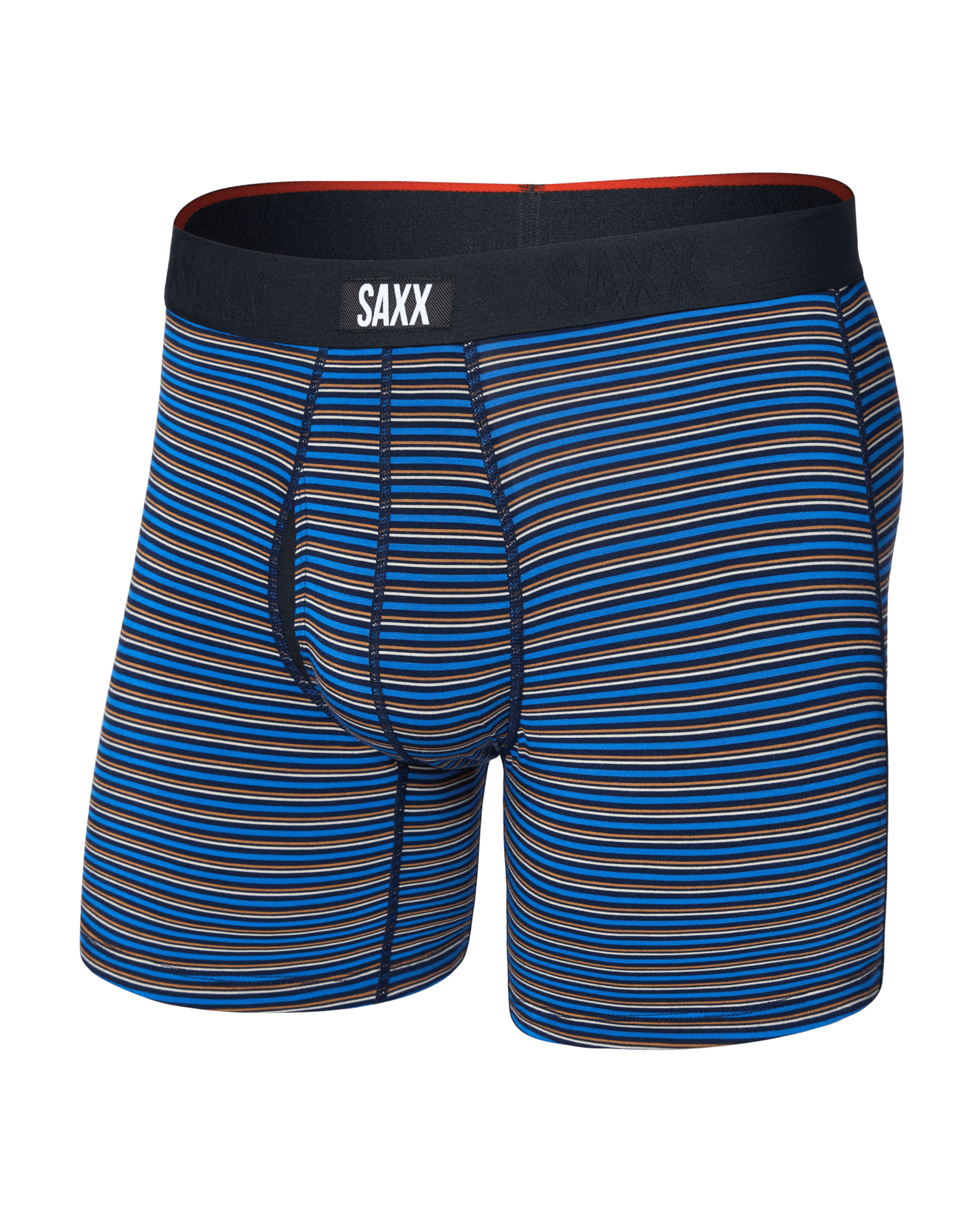 Front of  Vibe Xtra Soft Comfort Boxer Brief Fly 2 Pack in Railroad Stripe/Black