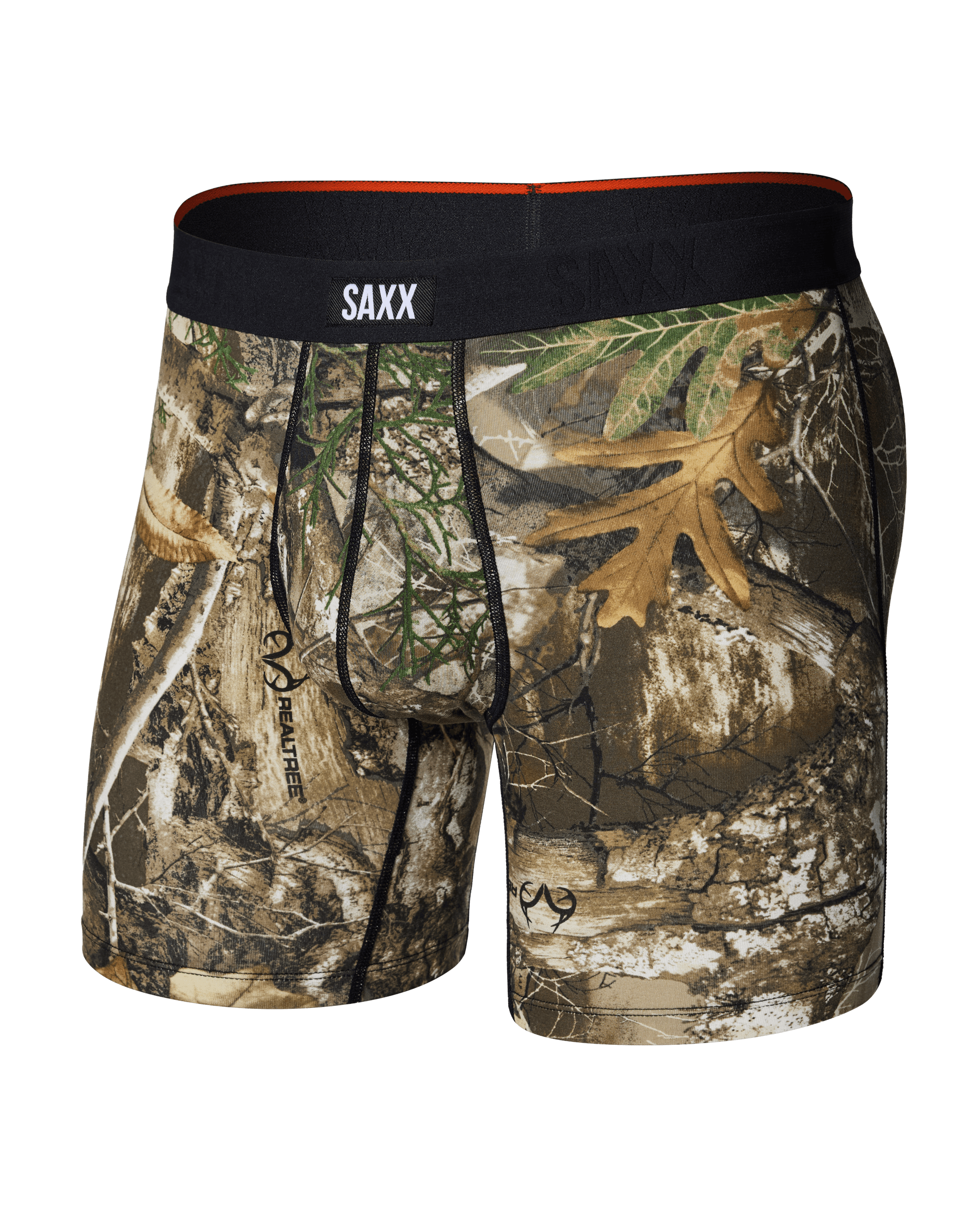 Front of Vibe Xtra Soft Comfort Boxer Brief Fly in Realtree Edge-Multi