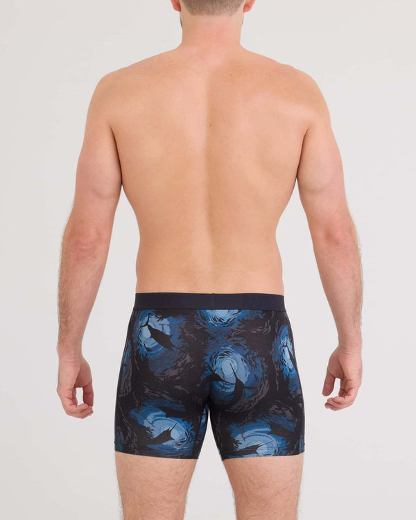 Back - Model wearing Vibe Xtra Soft Comfort Boxer Brief Fly in Sun Day School-Navy