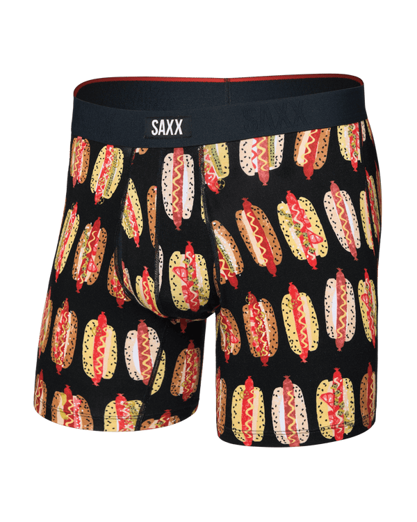Front of  Vibe Xtra Soft Comfort Boxer Brief Fly in Super Dawgs-Black