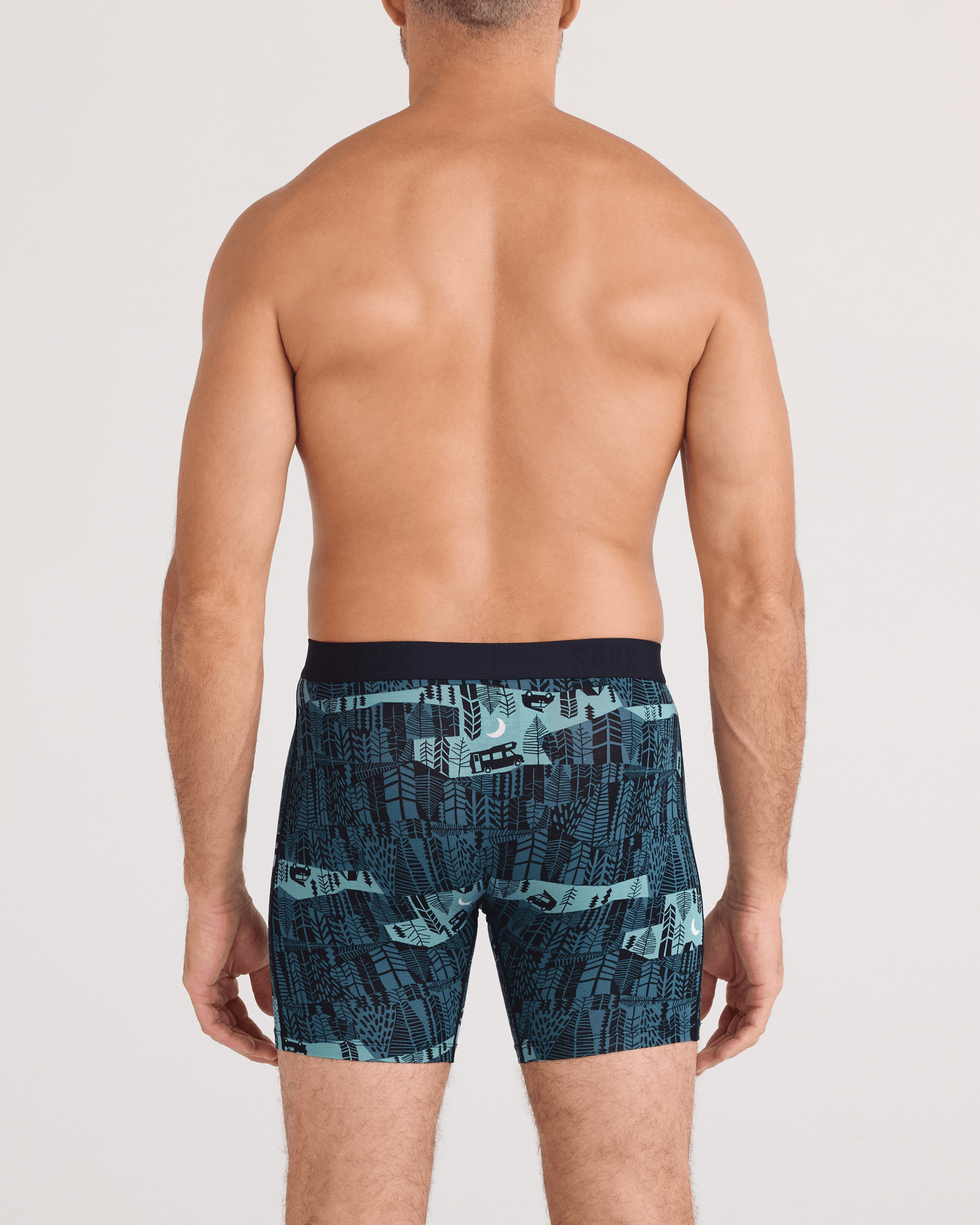 Back - Model wearing  Vibe Xtra Soft Comfort Boxer Brief Fly in The Clearing-Storm Blue