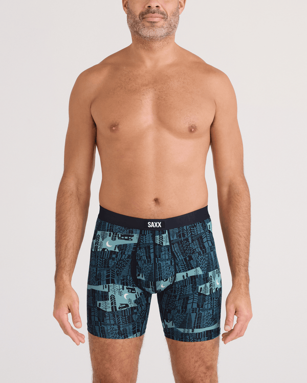Front - Model wearing  Vibe Xtra Soft Comfort Boxer Brief Fly in The Clearing-Storm Blue