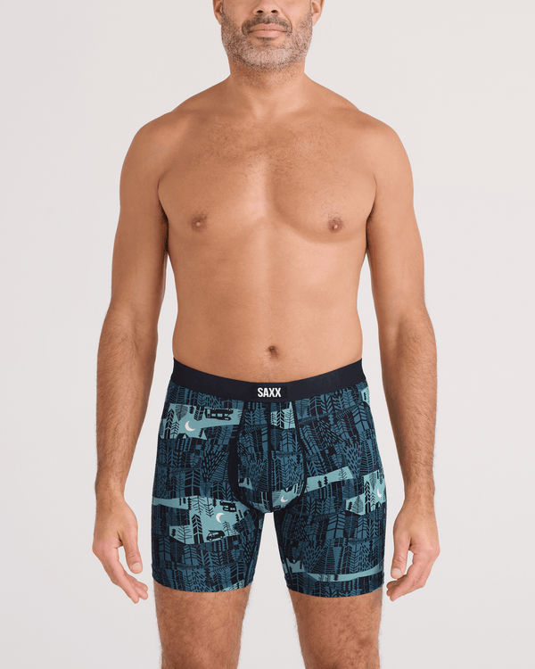 Front - Model wearing  Vibe Xtra Soft Comfort Boxer Brief Fly in The Clearing-Storm Blue