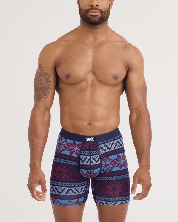 Front - Model wearing Vibe Xtra Soft Comfort Boxer Brief 3 Pack in Techno Snow/Parisian/Maritime