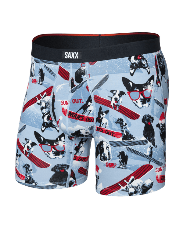 Front of  Vibe Xtra Soft Comfort Boxer Brief Fly in Winter Dogs Of Saxx-Blue