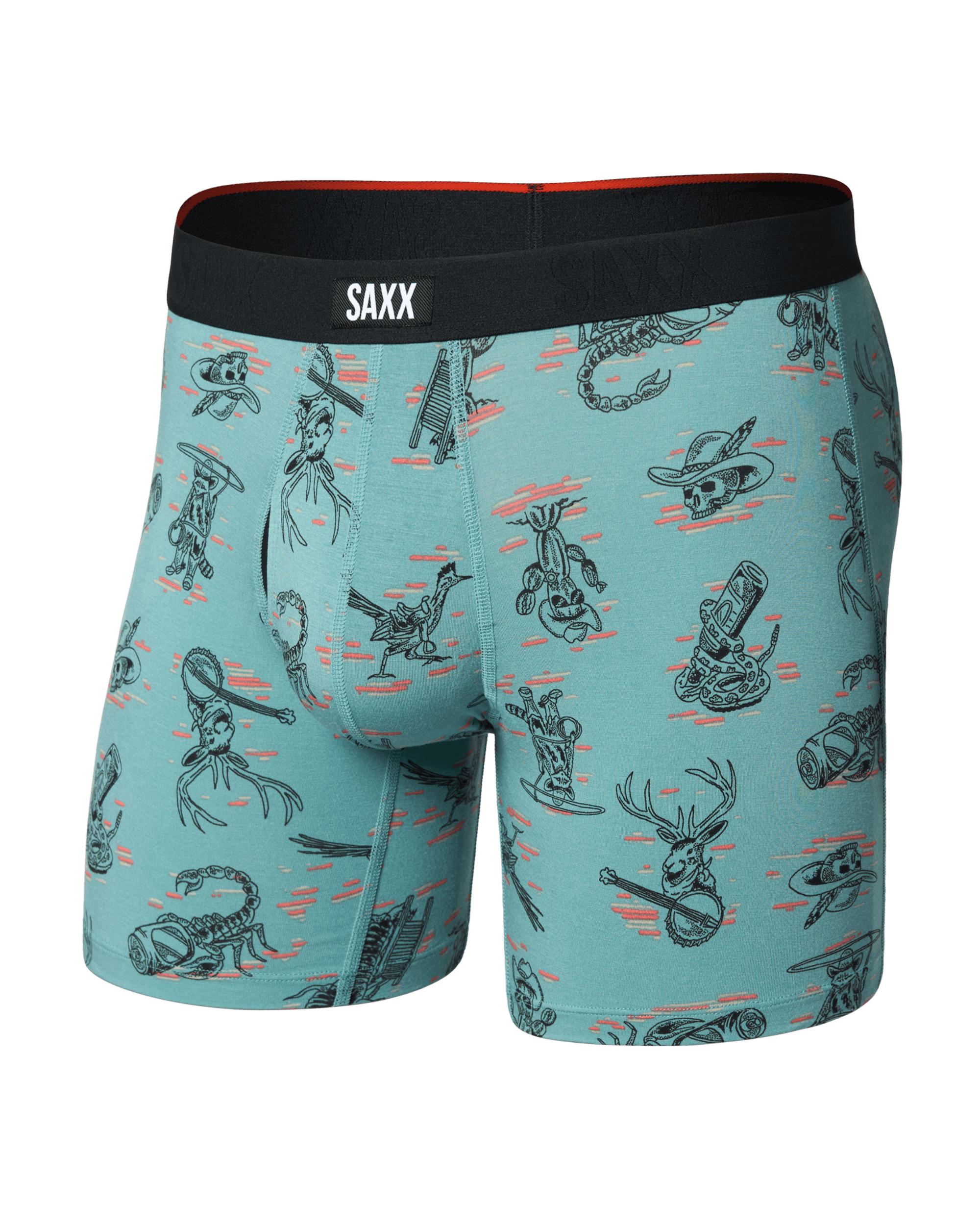 Front of Vibe Xtra Soft Comfort Boxer Brief Fly in Western Weird-Washed Teal