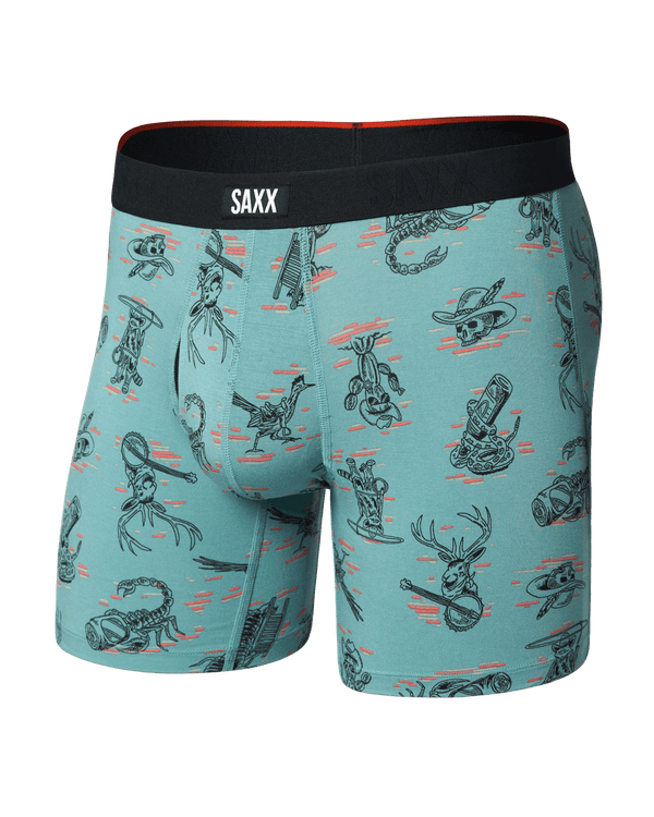 Front of Vibe Xtra Soft Comfort Boxer Brief Fly in Western Weird-Washed Teal