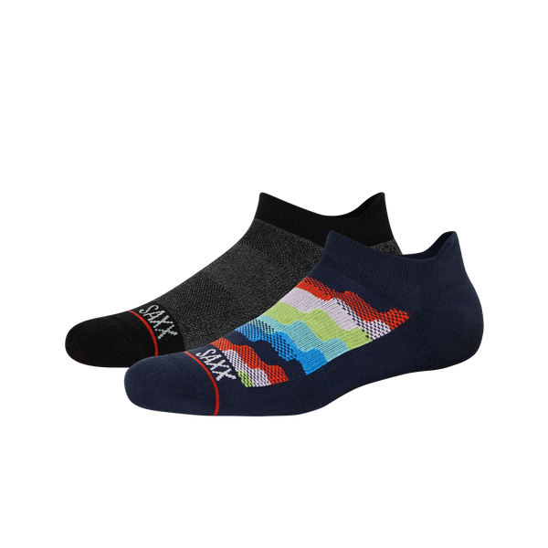 Front of Whole Package Low Show Sock 2 Pack in Led Stripe/Black Heather 