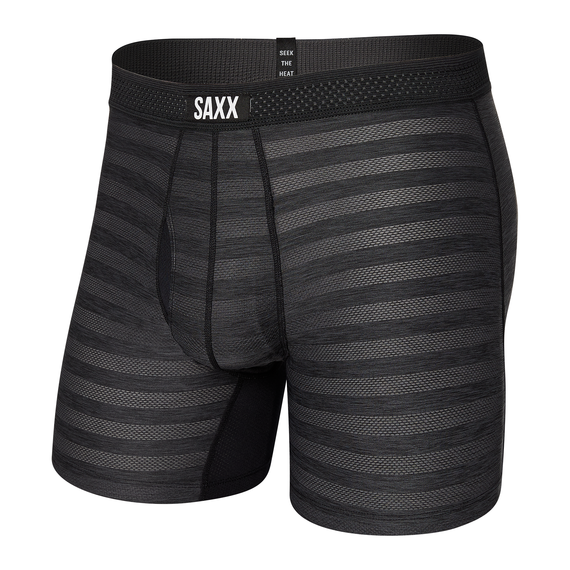 Front of DropTemp Cooling Mesh Boxer Brief Fly in Black Heather