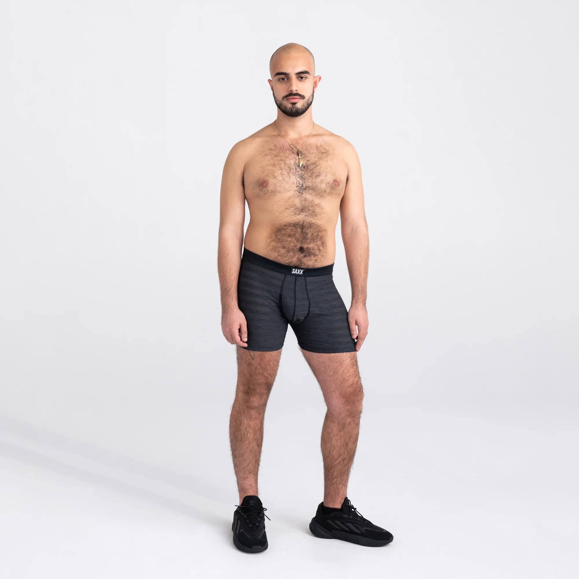 Front - Model wearing Hot Shot Boxer Brief Fly in Black Heather