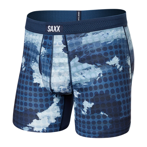 Front of Droptemp Cooling Mesh Boxer Brief Fly in Cloud Drop Camo- Navy