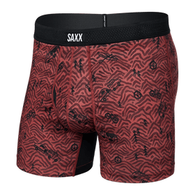 Front of DropTemp Cooling Mesh Boxer Brief in Head For The Hills- Red