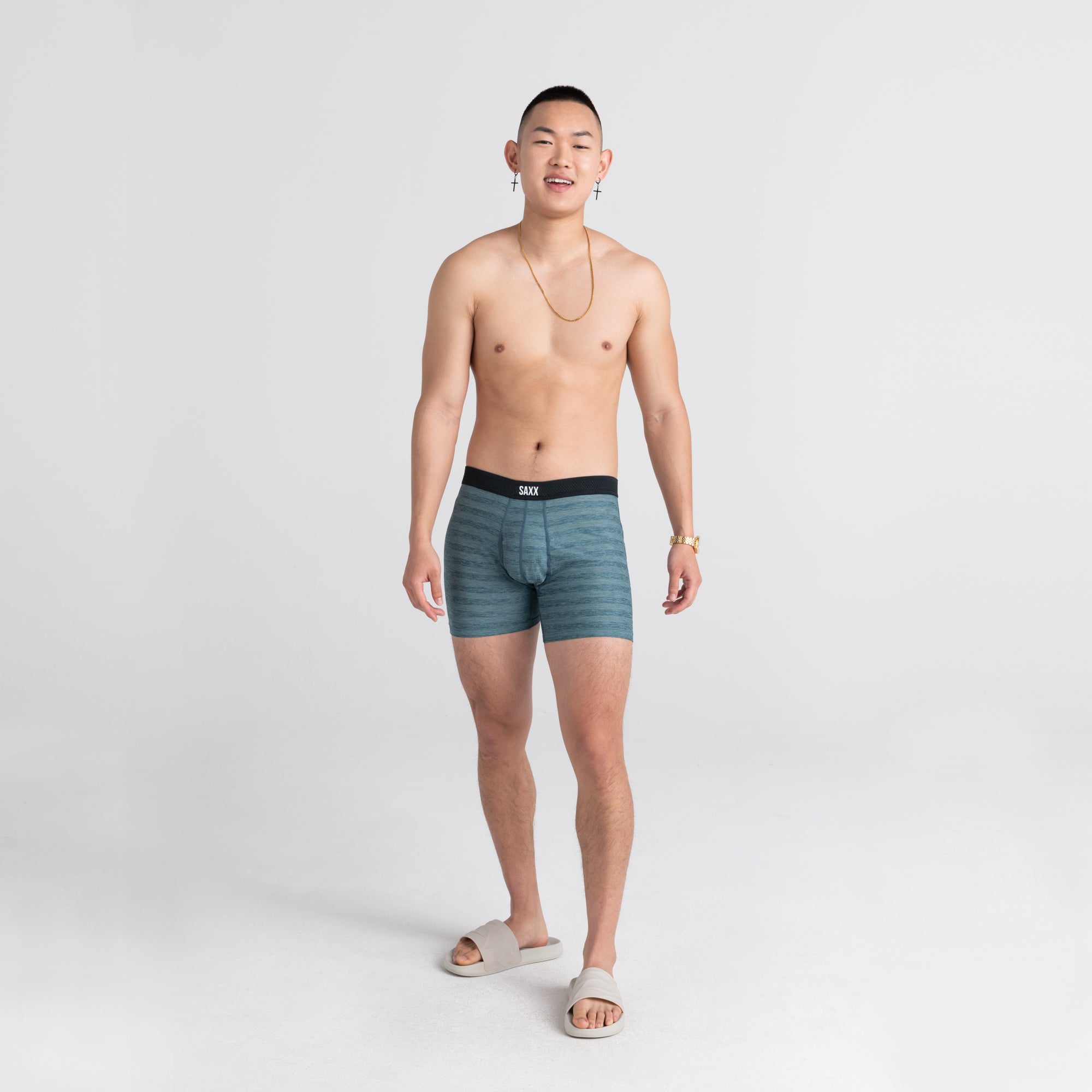 Front - Model wearing Hot Shot Boxer Brief Fly in Washed Teal Heather