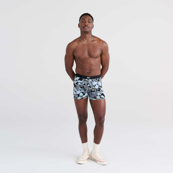Front - Model wearing Daytripper Boxer Brief in Camo Flowers- Blue Fog
