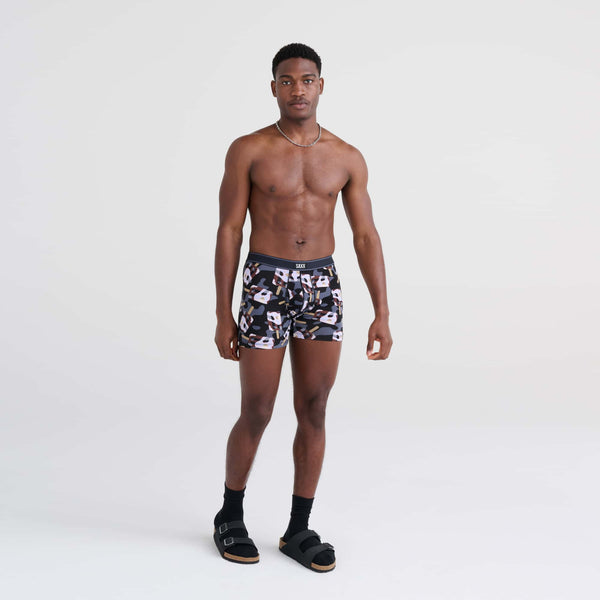 Front - Model wearing Daytripper Boxer Brief in Camo Coolers- Black
