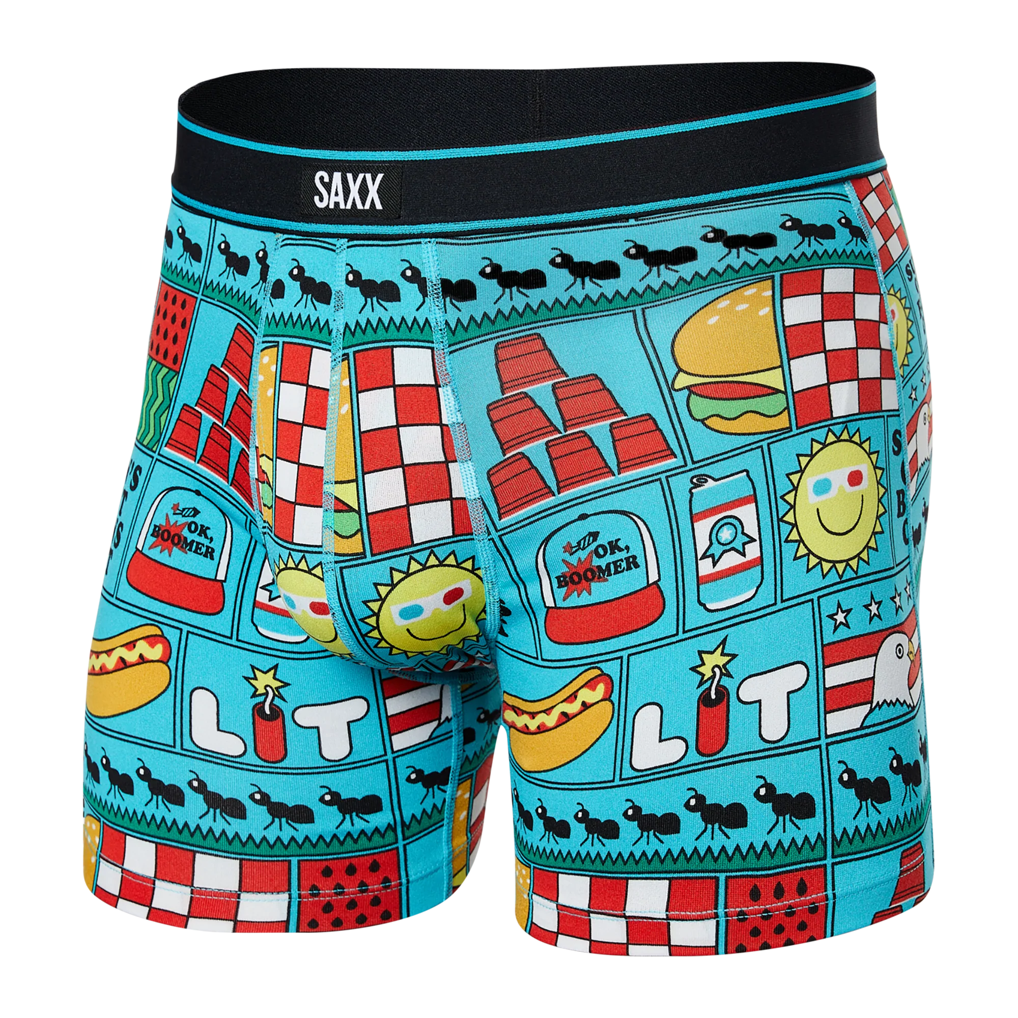 Front of Daytripper Boxer Brief Fly in July Block Party- Blue