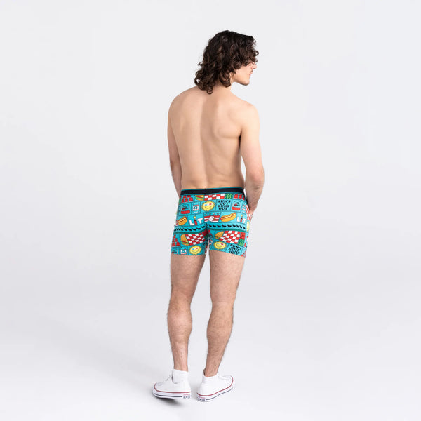 Back - Model wearing Daytripper Boxer Brief Fly in July Block Party- Blue